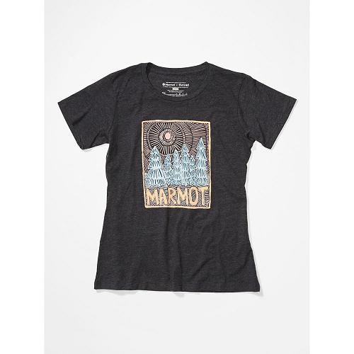 Marmot Woodblock Clothes - Womens T-Shirts Black CA2106783 Canada